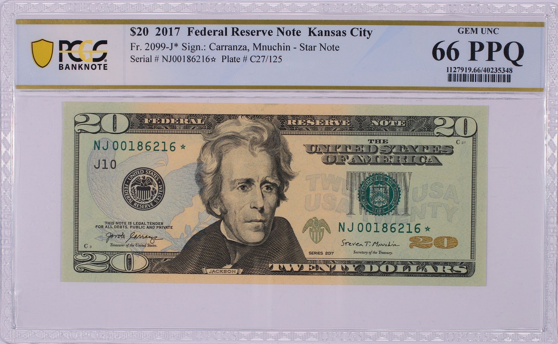 Fr. 2099-J* 2017 $20 Star Note Federal Reserve Note Kansas City - PCGS ...