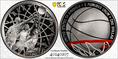 2020-P $1 Basketball Hall of Fame 1st Official Colorized U.S. Coins First Strike PR70DCAM