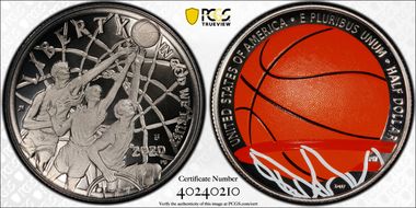 2020-S 50C Basketball Hall of Fame 1st Official Colorized U.S. Coins First Strike PR70DCAM