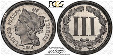 1868 3C J-621 PR64+ CAM