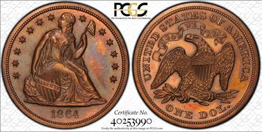 1864 $1 J-397 PR64RB