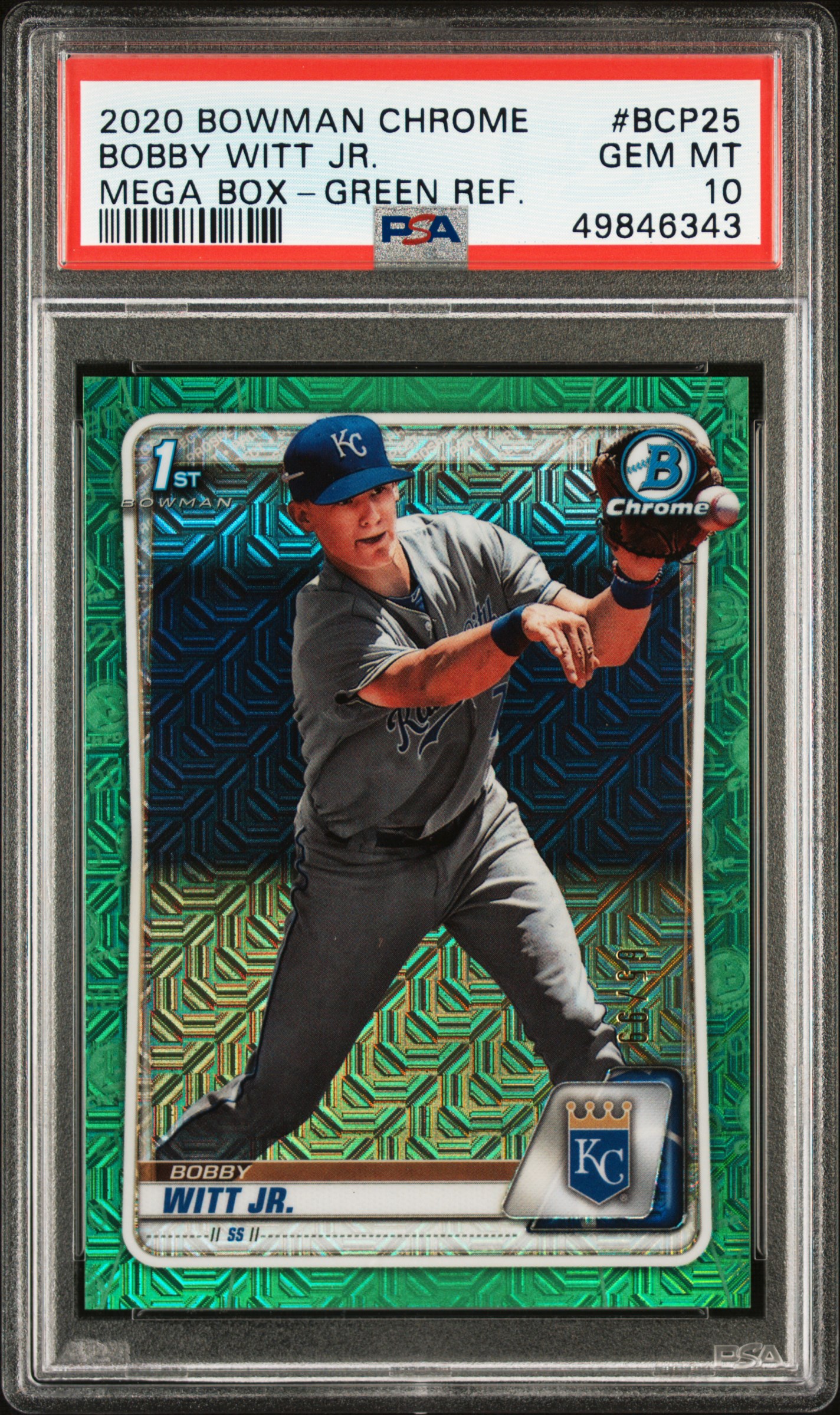 2020 Bowman Chrome Mega Box Green Refractor #BCP25 Bobby Witt Jr. Rookie Card (#/99) – PSA GEM MT 10