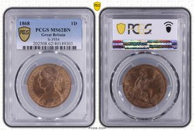 1868 1D S-3954 MS62BN