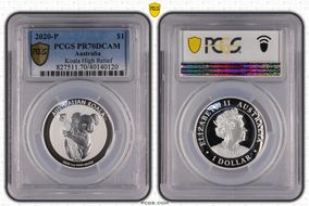 2020-P $1 Koala Ag High Relief PR70DCAM
