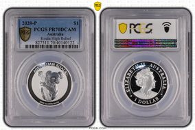 2020-P $1 Koala Ag High Relief PR70DCAM
