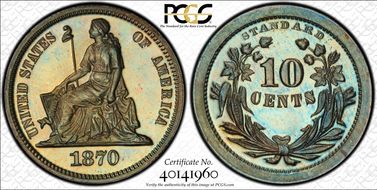 1870 10C J-828 PR67+ BN