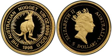 1998 $5 Kangaroo-Nugget PR70DCAM