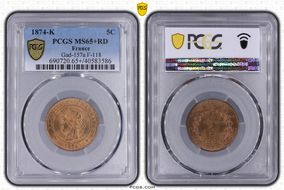 1874-K 5C Gad-157a F-118 MS65+ RD