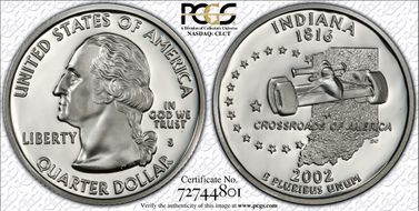 2002-S 25C Indiana Silver PR70DCAM