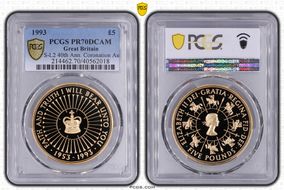 1993 £5 S-L2 40th Ann. Coronation Au PR70DCAM