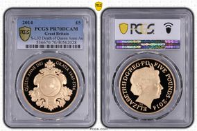2014 £5 S-L32 Death of Queen Anne Au PR70DCAM