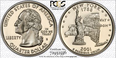 2001-S 25C New York PR70DCAM