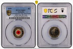 2018 $2 Remembrance Day Red Poppy 30th Ann. $2 Coin Colorized MS67