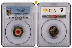 2018 $2 Remembrance Day Red Poppy 30th Ann. $2 Coin Colorized MS67