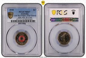 2018 $2 Lest We Forget - War Graves 30th Ann. $2 Coin Colorized MS67