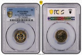 2019 $2 60 Yrs of Mr. Squiggle Mr. Squiggle Colorized MS66