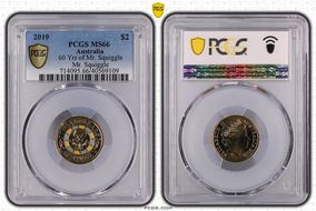 2019 $2 60 Yrs of Mr. Squiggle Mr. Squiggle Colorized MS66