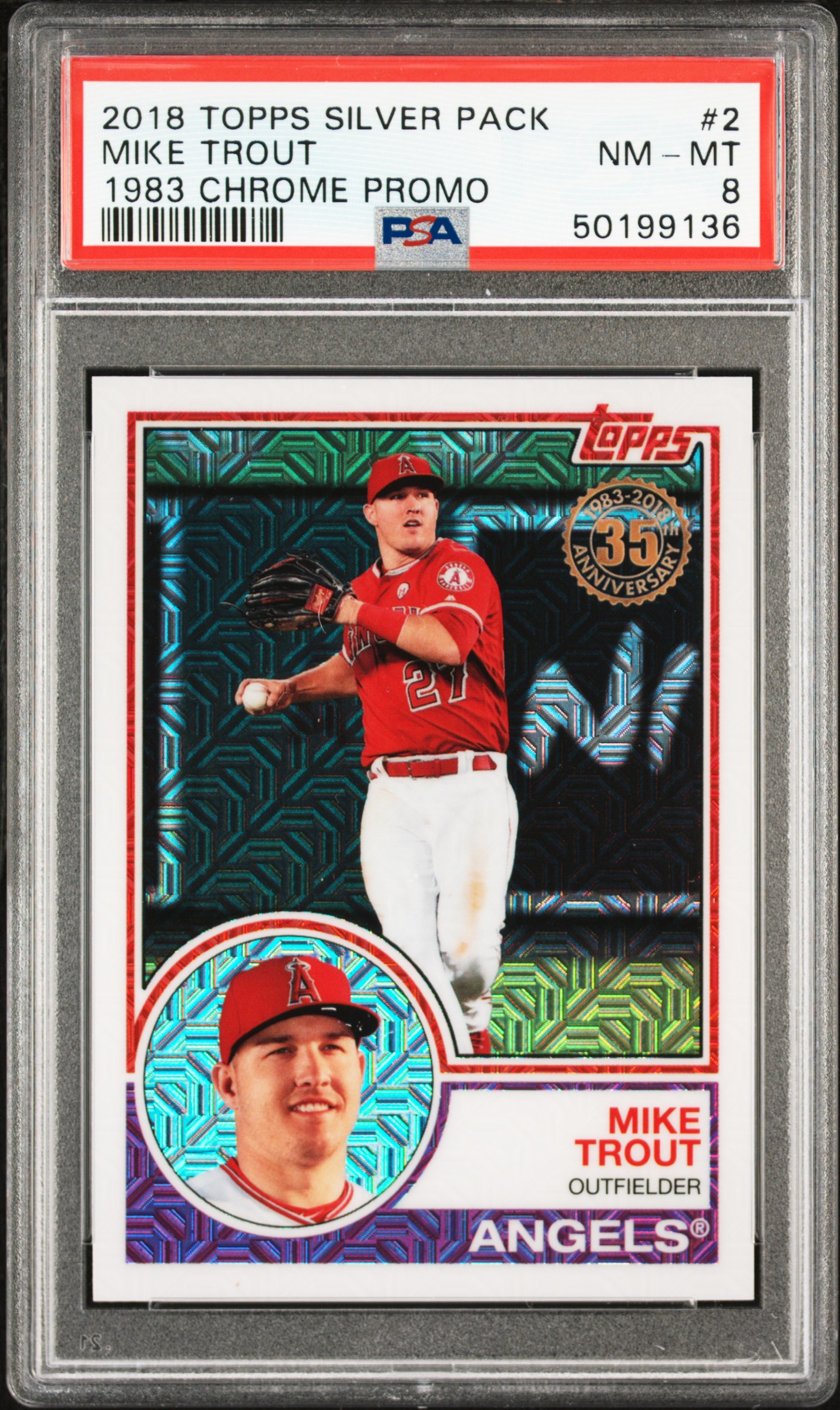 2018 Topps Silver Pack 1983 Chrome Promo #2 Mike Trout – PSA NM-MT 8