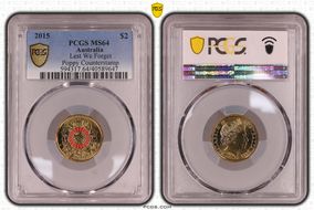 2015 $2 Lest We Forget Colorized Poppy Counterstamp MS64