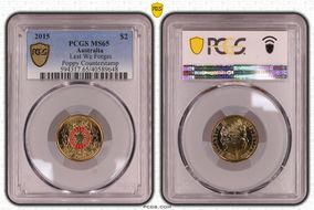 2015 $2 Lest We Forget Colorized Poppy Counterstamp MS65