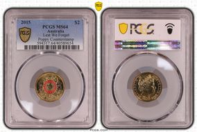 2015 $2 Lest We Forget Colorized Poppy Counterstamp MS64