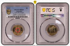 2015 $2 Lest We Forget Colorized Poppy Counterstamp MS64