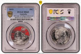 2019 50C 90 Ann. of Ghan Colorized MS69