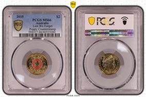 2015 $2 Lest We Forget Colorized Poppy Counterstamp MS66
