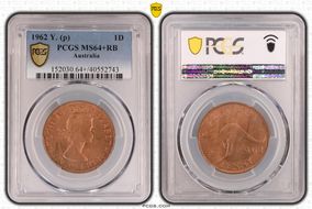 1962 Y. (p) 1D MS64+ RB