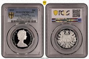 2019 50C Dodecagon 50C 50th Ann. Ag A. Machin Effigy PR70DCAM