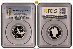 1992 $1 Olympics Ag Segmented Reeding PR69DCAM