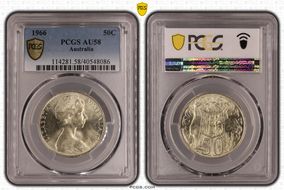 1966 50C KM-67  Ag AU58