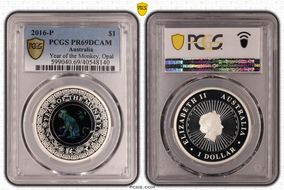 2016-P $1 Year of the Monkey Opal Ag PR69DCAM