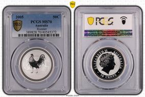 2005 50C Year of the Rooster Ag MS70