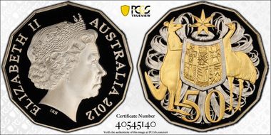 2012 50C Coat of Arms Selective Gilt PR70DCAM