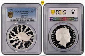 2002 $1 Kangaroo Ag-Aboriginal Design PR70DCAM