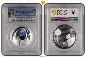 2019 $5 Apollo 11 50th Anniversary Australia/U.S. 2 Pc Set Ag PR70DCAM