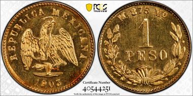 1903-Mo M Peso KM-410.5   Au Small Date MS64