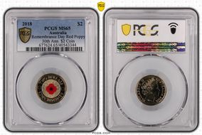 2018 $2 Remembrance Day Red Poppy 30th Ann. $2 Coin Colorized MS65