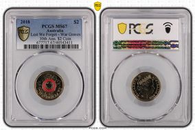 2018 $2 Lest We Forget - War Graves 30th Ann. $2 Coin Colorized MS67