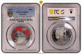 2019 50C 90 Ann. of Ghan Colorized MS69