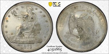 1876 T$1 Type-II/II Chopmarked N1