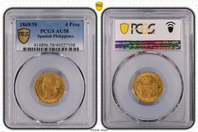 1868/58 4 Peso KM-144 AU58
