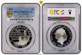 2017 £5 S-L51 Sapphire Jubilee Ag PR69DCAM