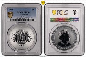 2021 $1 AC/DC Frosted Uncirculated MS70