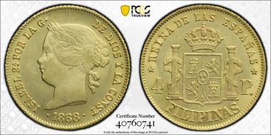 1868/58 4 Peso KM-144 Au MS63