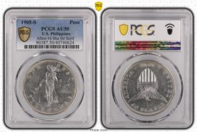 1905-S Peso Allen-16.06a Straight Serif AU50