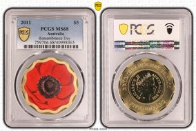 2011 $5 Remembrance Day Colorized MS68