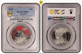 2019 50C 90 Ann. of Ghan Colorized MS69