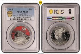 2019 50C 90 Ann. of Ghan Colorized MS68